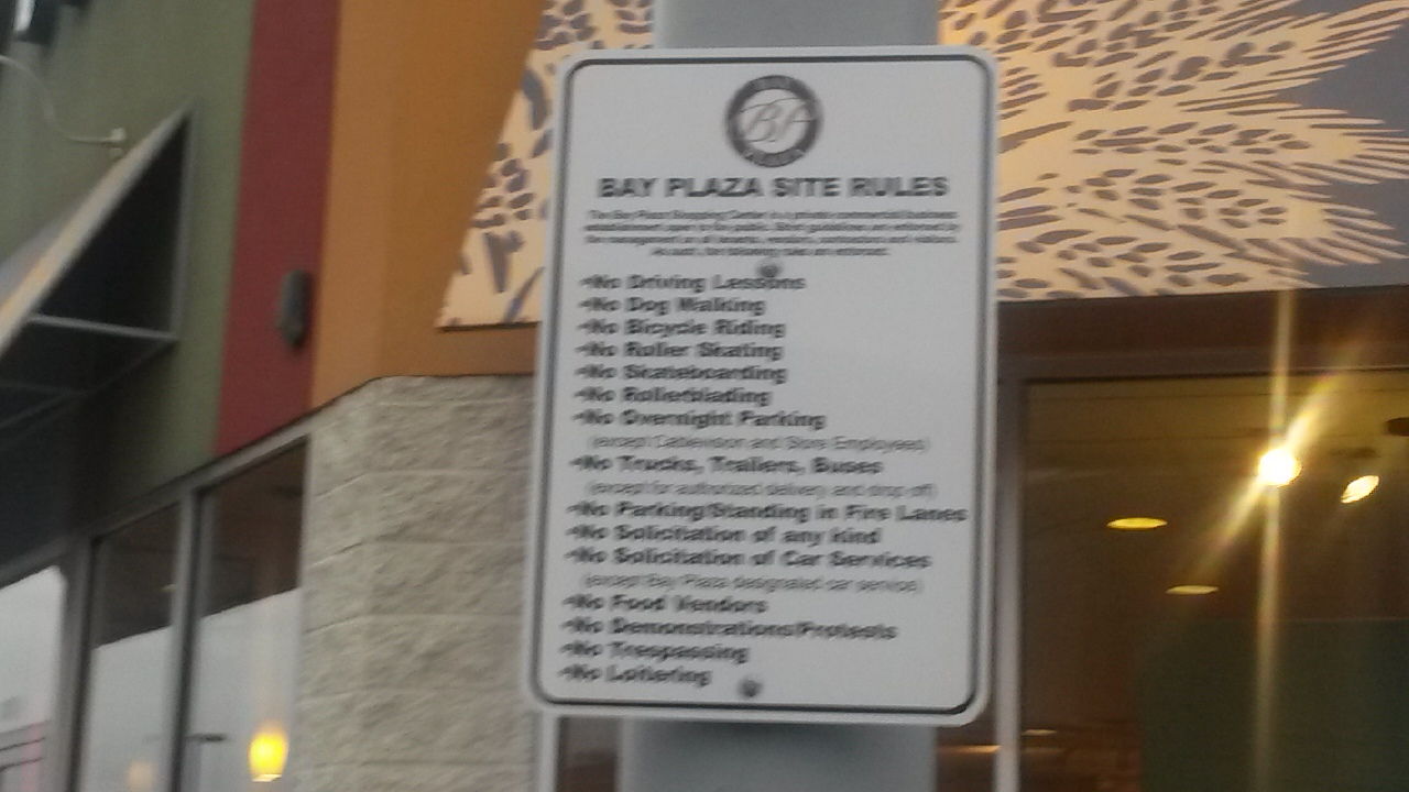 Bay Plaza rules of conduct sign